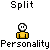Pixel art character in yellow shirt with multiple text bubbles and animation states showing speech, gestures, and red dot effects.