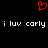 Red pixelated heart symbol above repeated white text reading 'i luv carly' on a black background.