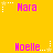 Yellow background with pink text 'Nara' and 'Noelle' in pixelated font, white and yellow stars, and dotted lines forming a pattern