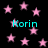 Black background with scattered pink stars and cyan text reading 'Korin' in multiple positions.