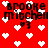 Red background with white pixelated hearts and black text reading 'brooke mitchell' in four quadrants, each containing a small heart symbol.