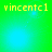 Yellow pixelated text 'vincentc1' appears in four quadrants on a green-to-blue gradient background with light blue circular highlights.