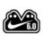 Black and white pixelated icon featuring a Nike swoosh logo on the left side with two circular shapes above it, all enclosed within a rounded rectangular border.