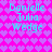 Pixelated text displays 'Danielle Julia Wedge' over a pink and purple heart-patterned background with no visible motion.