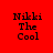 Red background with black text "Nikki The Cool" arranged in a pattern, featuring white rectangular overlays that shift position across frames