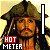 Pixelated character with long hair and a tricorn hat, red 'HOT METER' text below, vertical bar filling from bottom to top across frames.