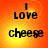 four identical showing the text "I LOVE cheese" on a gradient orange-yellow background with pixelated lettering