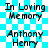 Static image with blue and white checkered background displaying text "In Loving Memory" above "Anthony Henry" in black pixelated font.