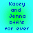 Blue pixelated text on a gradient background reading 'Kacey and Jenna bfll's for ever' in two identical vertical