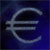 A pixelated euro symbol in light gray on a dark blue gradient background with subtle darker blue and black accents.