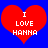 Two identical red heart shapes on a blue background with white text reading "I LOVE HANNA" inside each heart.