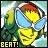 A 5x5 contact sheet of animated frames showing a yellow cartoon character with blue goggles and red hair, wearing a green outfit against a light background, with "BEAT!" text at the bottom left of each frame.