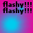 Pixelated text 'flashy!!!' repeated four times on a pink and blue gradient background with shifting light effects.