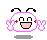 Pixelated white character with pink outline, black antennae, red cheeks, and open mouth in nine of hand gestures