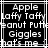 Black-and-white pixelated text displays 'Apple Laffy Taffy Peanut Puffs Giggles' with partial lower text, framed by white lines
