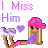 Pixel art of a blonde girl with pink hair accessory, purple outfit, and white-and-purple shoes, holding a heart symbol, with text above her.