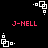 Pixelated red text 'J-HELL' appears above white geometric shapes on a black background, with multiple identical shape arrangements visible across the frame.
