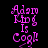 Pixelated pink text on black background reads "Adam King Is Cool!" with white rectangular blocks partially obscuring the text in different positions across frames.