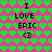 Pixelated icon with pink background and green heart pattern, displaying text "I LOVE ERIC <3" in black block letters.