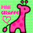 A static image of a pink giraffe with dark pink spots, standing on a green background with "PINK GIRAFFE" text and heart symbols.