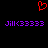 Red pixelated heart symbol above two identical purple text strings on black background.