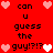 Red background with black text reading 'can u guess the guy!?!?' surrounded by pink and white pixel hearts, animated heart color changes.