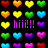 Pixelated heart with overlaid text phrases in various colors on a black background