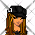 Pixelated character icons with text overlays on a diamond-patterned background, featuring distinct poses and clothing styles.