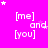 [me] and [you] text in white brackets on bright pink background with scattered stars; animation shifts star positions across frames.