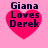 Four identical pixelated heart-shaped icons with dark blue text reading 'Giana Loves Derek' on a pink background, arranged in a