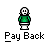 Pixel art character in green shirt and white pants with multiple states including speech bubble, raised arms, and brown debris effects.