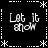 Black background with white pixelated text "Let it show" repeated in four quadrants, framed by dashed lines and asterisk-like corner decorations.