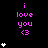 Pixelated text 'i love you <3' in pink on black background with white heart symbols arranged in vertical