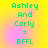 Green pixelated text on a yellow-to-pink gradient background reads "Ashley And Carly = BFFL" in four identical arranged in a