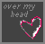 Animated sequence of a pink-outlined heart with white fill over dark gray background, text 'over my head' in light gray above the heart.