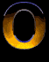 Animated sequence of a glowing orange ring with blue outline against black background, showing subtle color shifts across three vertical