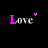 Four variations of the word 'Love' with pink and purple accents on a black background, each featuring small heart symbols in different positions.