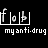 Static pixel art icon featuring a white 'fob' logo above the text 'my anti-drug' on black background, with visible dithering and blocky rendering typical of early digital graphics.