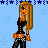 Pixel art animation of a female character with long blonde hair in four poses against a light blue background with star patterns.