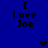 Blue background with black text "I Love Joe" and pixelated heart symbols in various positions across frames.