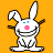 Animated contact sheet showing three frames of a pixelated white rabbit icon with pink nose and blue eyes against orange, beige, and peach backgrounds featuring text elements.