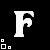 A 6-frame animated contact sheet showing a white serif letter F with pixelated edges on black background, accompanied by small square and dot symbols that change color between frames.