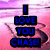 A pixelated image with blue text reading "I LOVE YOU CHASE" over a pink heart outline on a purple-pink gradient background.
