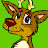 Animated cartoon reindeer with brown fur, white underbelly, and antlers against green background; nose changes from red to pinkish-red.