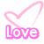 A static image with two side-by-side sections: left shows a pink heart outline above 'Love' text, right displays a peace symbol surrounded by colorful splatters and 'Peace' text.