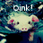 Pixelated image of a light-colored pig with pink ears and snout floating in blue-green water, above which white text reads 'oink!' on dark background.