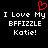 Black background with white pixelated text reading "I Love My BFFIZZLE Katie!" and a red heart symbol above the first line.