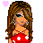Pixel art contact sheet showing three frames of an animated character in a red polka-dot top and black skirt with pink accents, accompanied by text labels on a pink banner below.