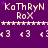 Purple background with repeated text 'Kathryn RoX' and symbols in white pixel art style, featuring small purple stars.