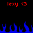 Red text 'lexy' with a red heart symbol appears twice above blue pixelated flames on black background.